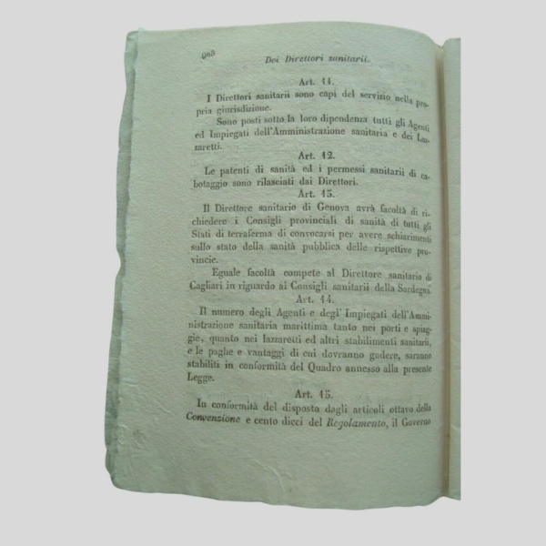 Esecuzione della Convenzione internazionale sanitaria. Vittorio Emanuele II Regno di Sardegna. www.colonneselibri.it