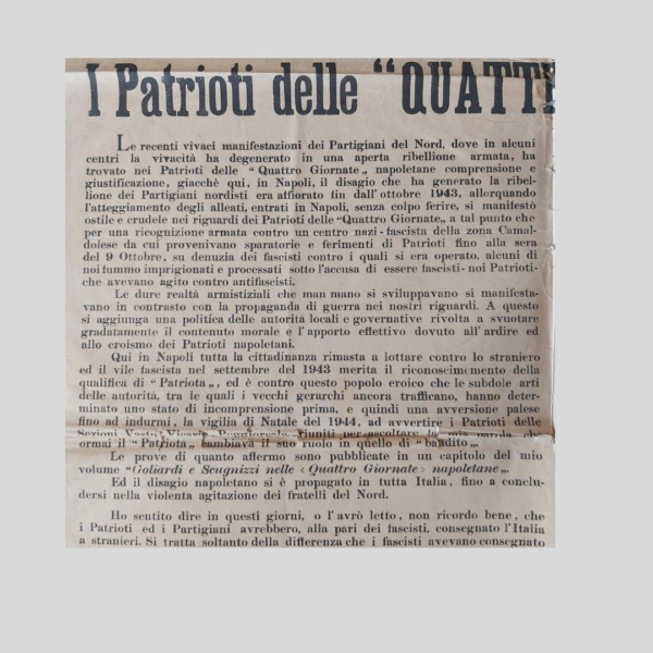 Manifesto. I Patrioti delle Quattro giornate e la Pace. 1946. www.colonneselibri.it