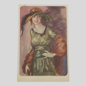 Figura femminile con cappello. Illustratore Sergio Bompard. www.colonneselibri.it