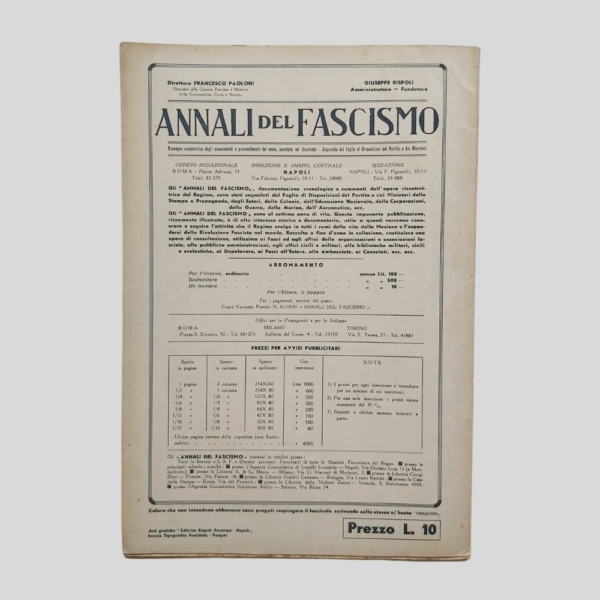 Annali del Fascismo. Agosto 1937. www.colonneselibri.it