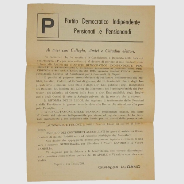 Elezioni Politiche del 1948. Giuseppe Lucano candidato alla Camera dei Deputati. www.colonneselibri.it