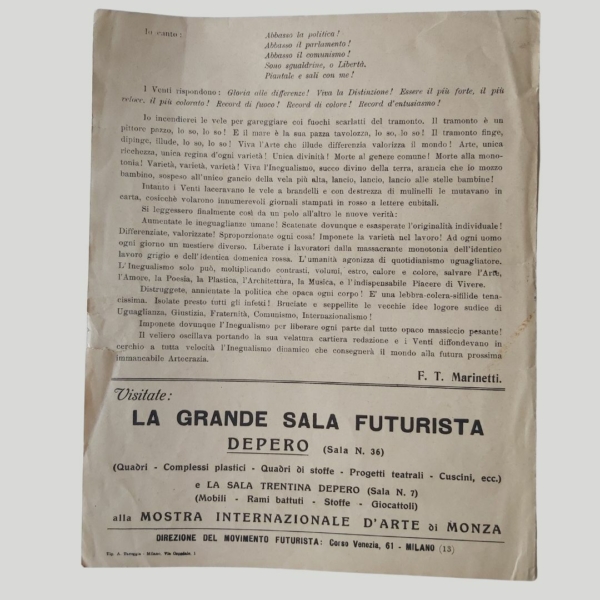 Futurismo. MARINETTI Filippo Tommaso ed altri - A Benito Mussolini L'Inegualismo. www.colonneselibri.it