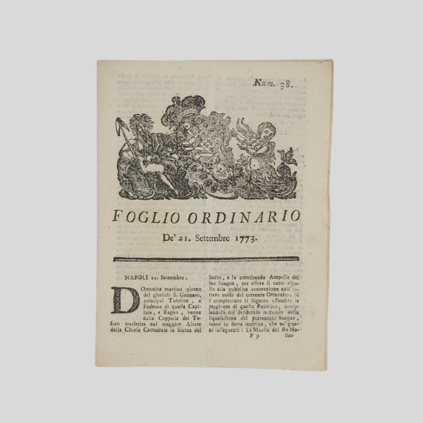 Foglio Ordinario. Miracolo di san Gennaro 1773. www.colonneselibri.it