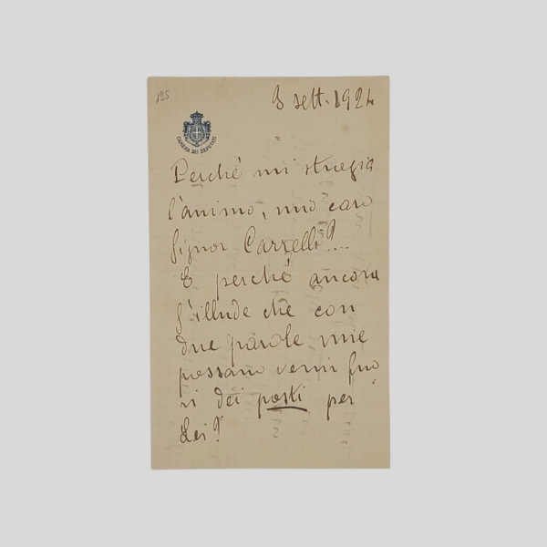 Roberto Bracco lettera autografa Camera dei Deputati Rifiuto raccomandazione Carrelli Aventino 1924