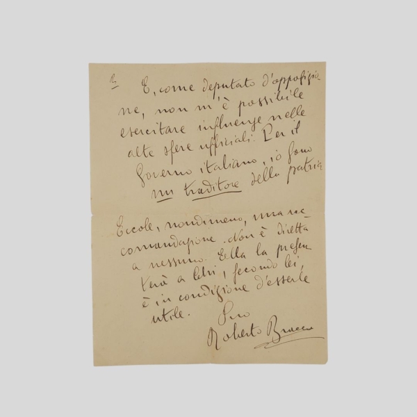 Roberto Bracco lettera autografa Rifiuto raccomandazione Aventino 1924