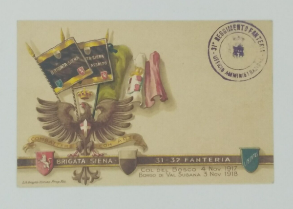 cartolina originale primi '900 Brigata Siena 31 - 32 Fanteria non viaggiata