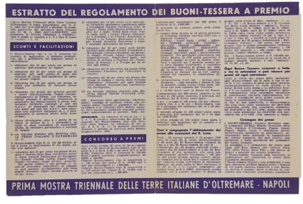 Triennale delle Terre d'Oltremare. Concorso a premi, estrazioni del lotto. www.colonneselibri.it