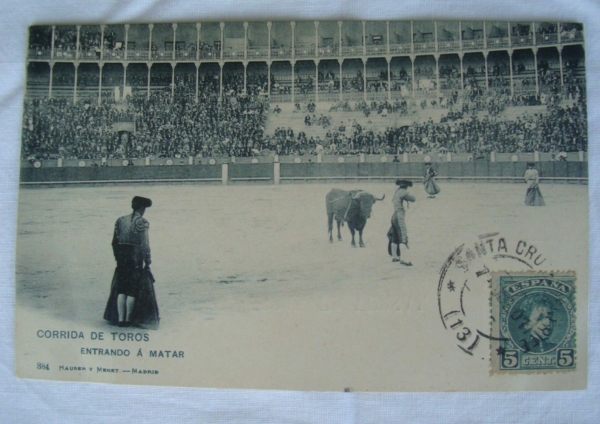 Postcard Spagna Corrida de Toros Entrando a Matar viaggiata 1901